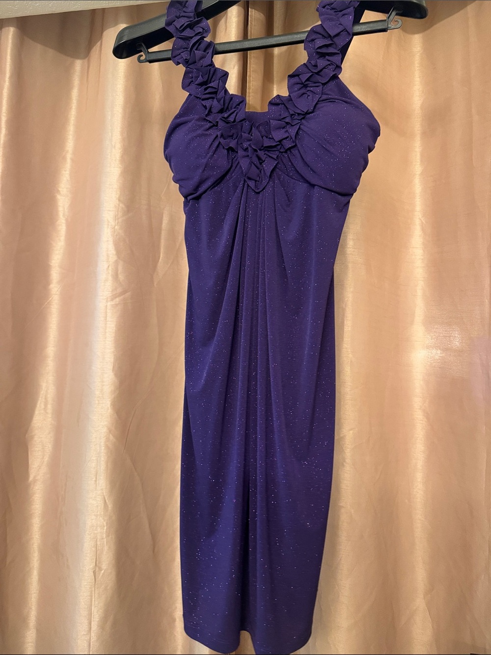 Enfocus Studio Sparkle Deep Purple Ruffled-Strap Midi Dress